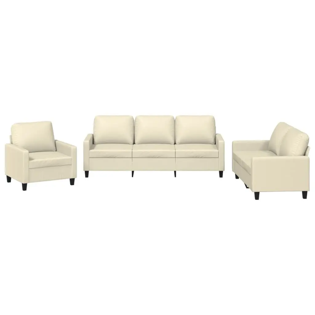 3 Piece Sofa Set Living Room Furniture Faux Leather Cream Lounge Seating