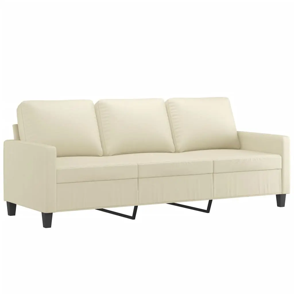 3 Piece Sofa Set Living Room Furniture Faux Leather Cream Lounge Seating