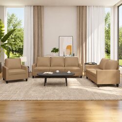 Brown Faux Leather 3 Piece Sofa Set for Living Room