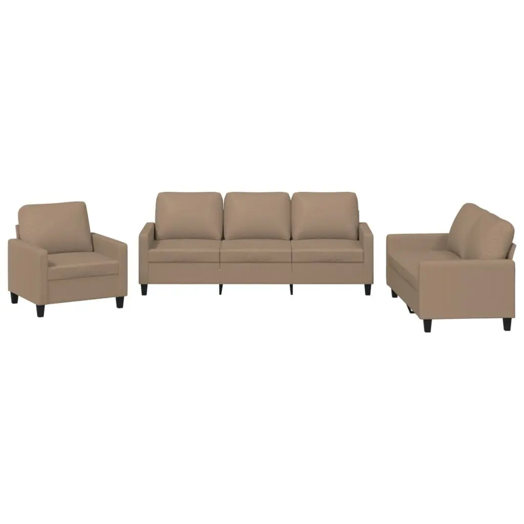 3 Piece Sofa Set Brown Faux Leather Contemporary Couch