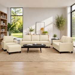 Cozy 4 Piece Cream Faux Leather Sofa Set