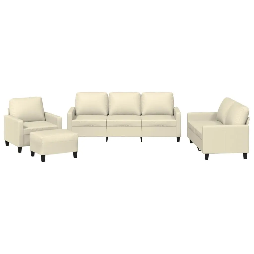 4 Piece Faux Leather Sofa Set Cream with Cushions Compact Living Room Furniture