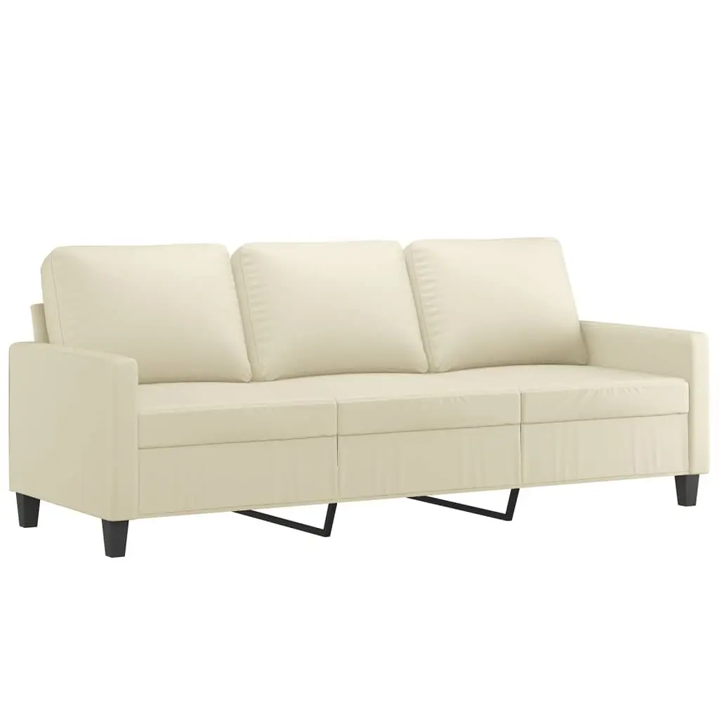 4 Piece Faux Leather Sofa Set Cream with Cushions Compact Living Room Furniture