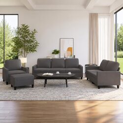 Inviting 4 Piece Grey Faux Leather Sofa Set with Cushions