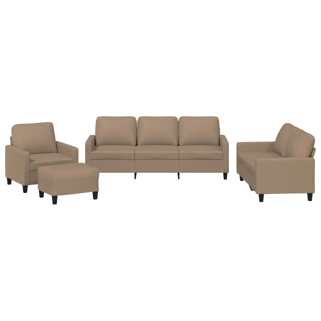 4 Piece Sofa Set Brown Faux Leather Compact Living Room