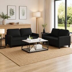 Black Faux Leather 2 Piece Sofa Set for Living Rooms