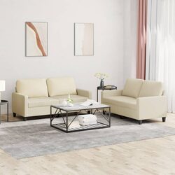 2 Piece Sofa Set Cream Faux Leather Living Room Furniture Seating with Cushions