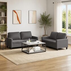 Grey Faux Leather 2 Piece Sofa Set for Living Room