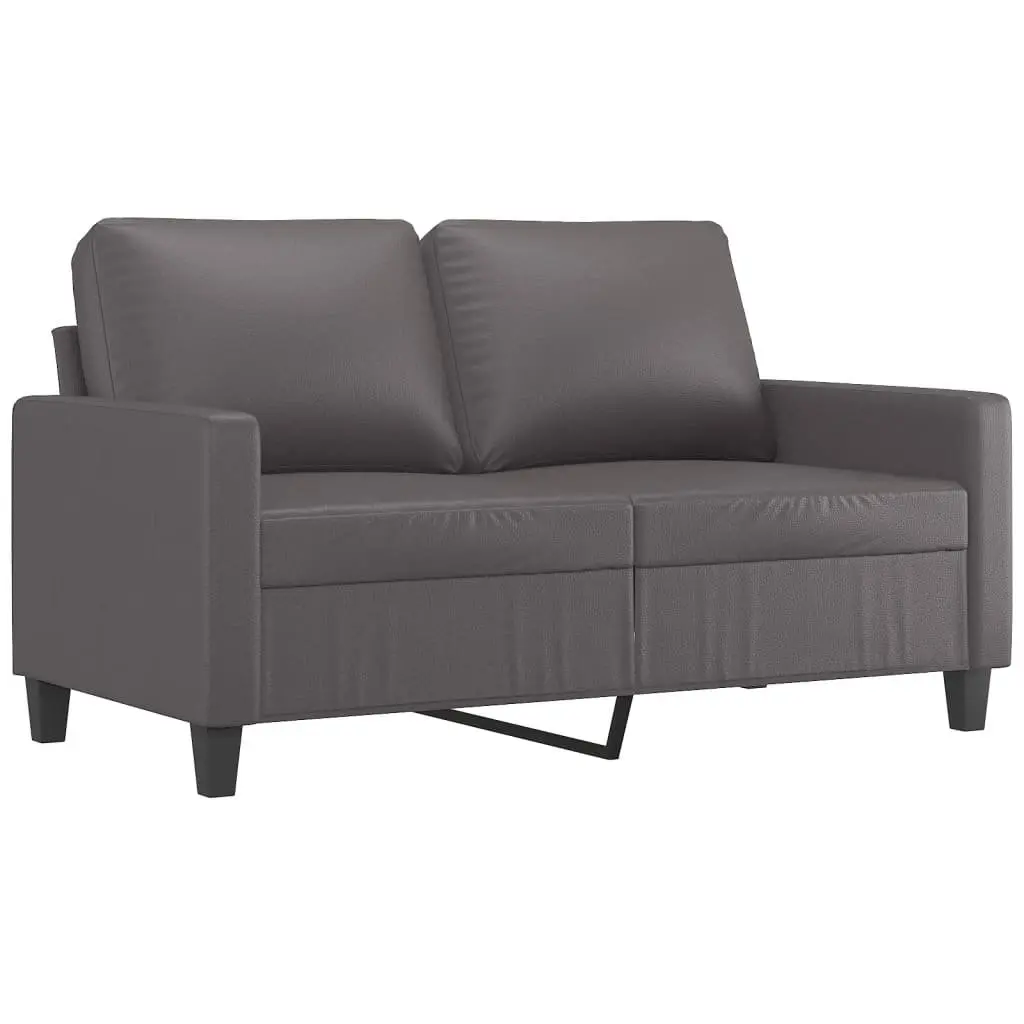 Grey Faux Leather 2 Piece Sofa Set Durable Living Room Seating with Cushions