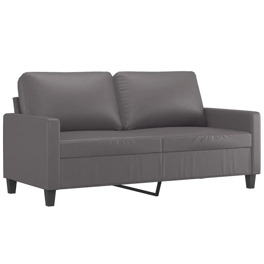 Grey Faux Leather 2 Piece Sofa Set Durable Living Room Seating with Cushions
