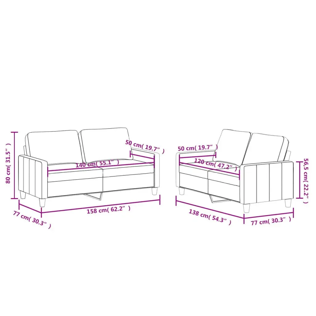 Grey Faux Leather 2 Piece Sofa Set Durable Living Room Seating with Cushions