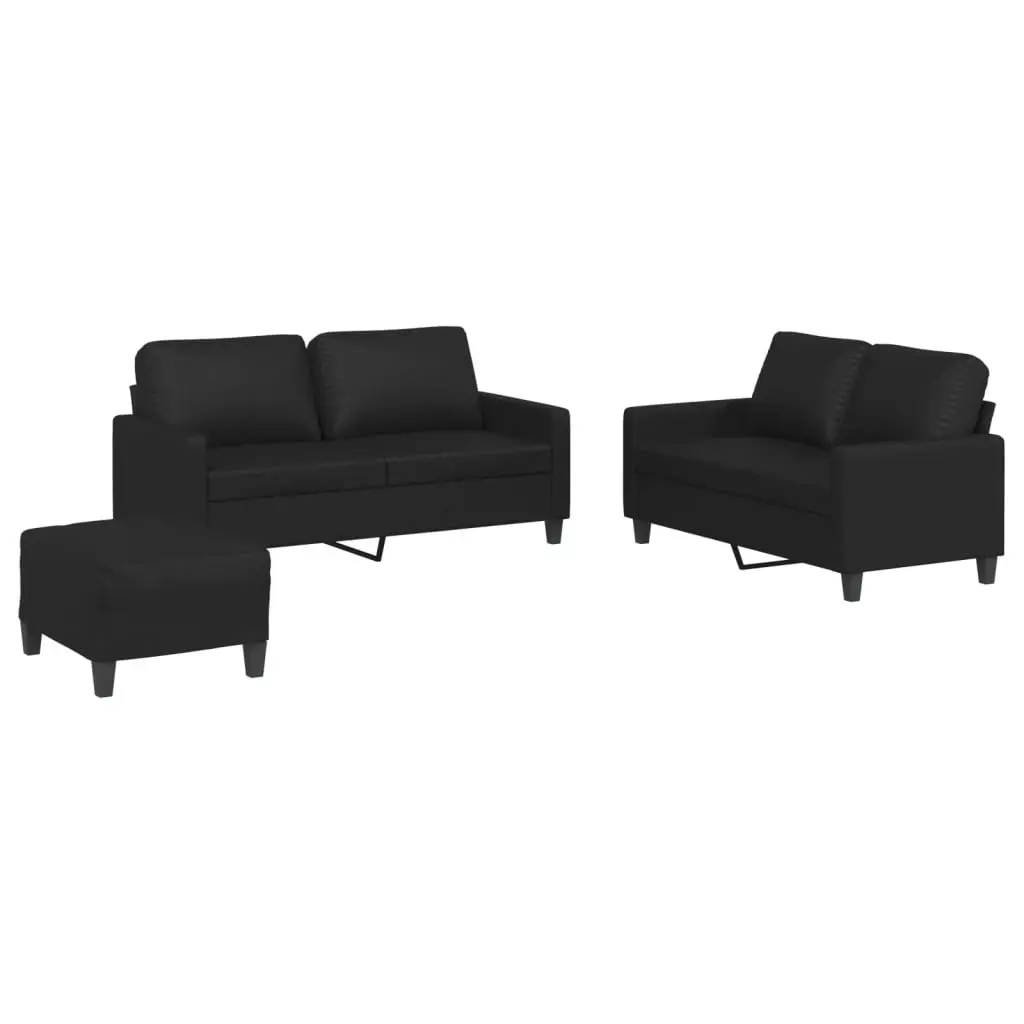 3 Piece Sofa Set Black Faux Leather Compact Living Room