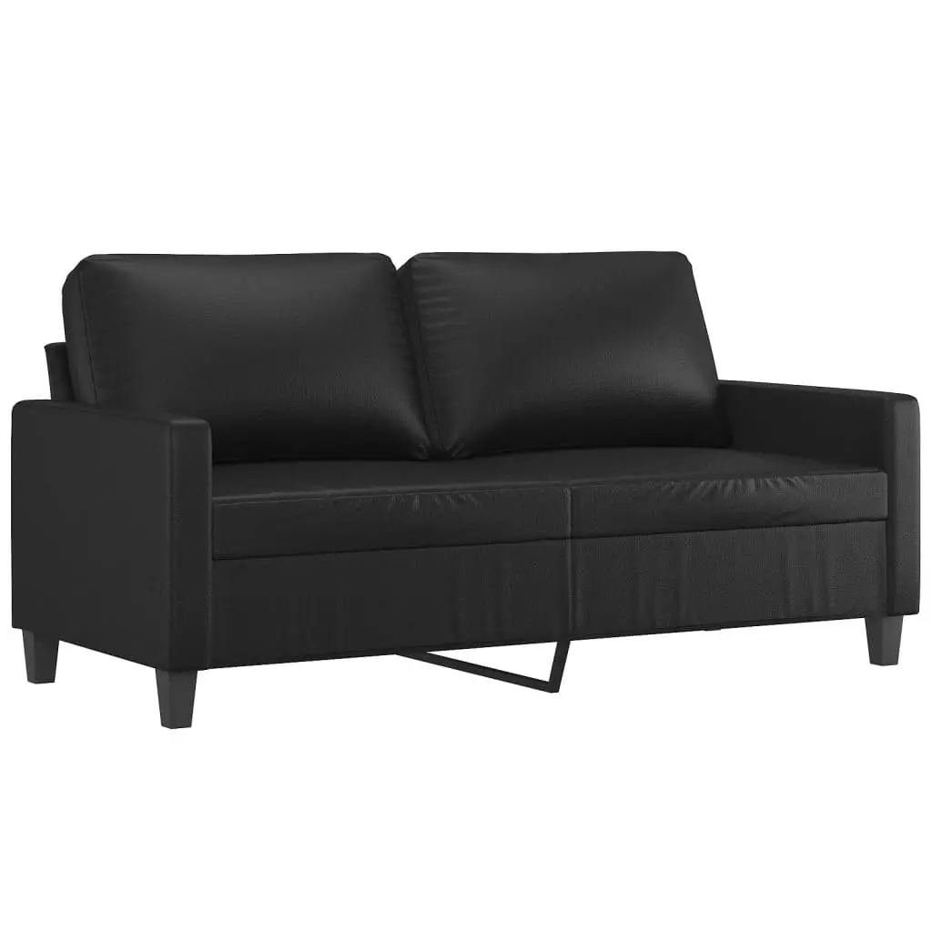 3 Piece Sofa Set Black Faux Leather Compact Living Room