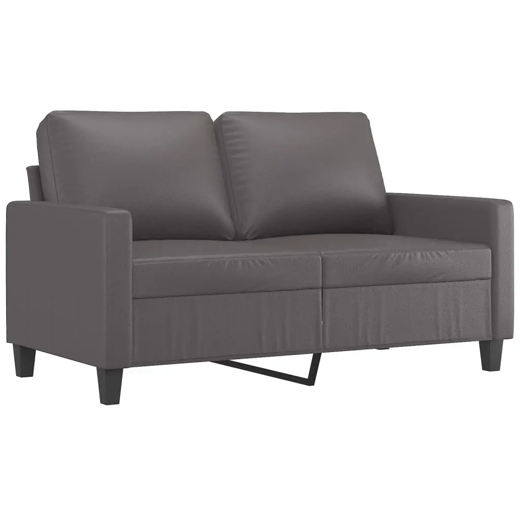 3 Piece Sofa Set Compact Faux Leather Grey Living Room Furniture with Footstool