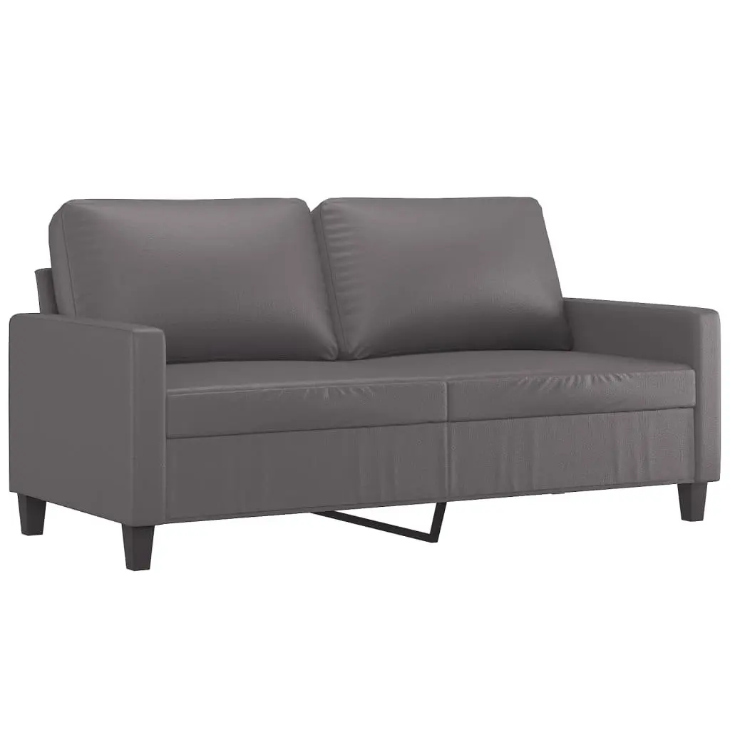 3 Piece Sofa Set Compact Faux Leather Grey Living Room Furniture with Footstool
