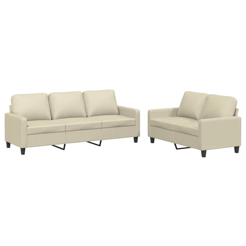 2 Piece Sofa Set Cream Faux Leather Living Room Furniture