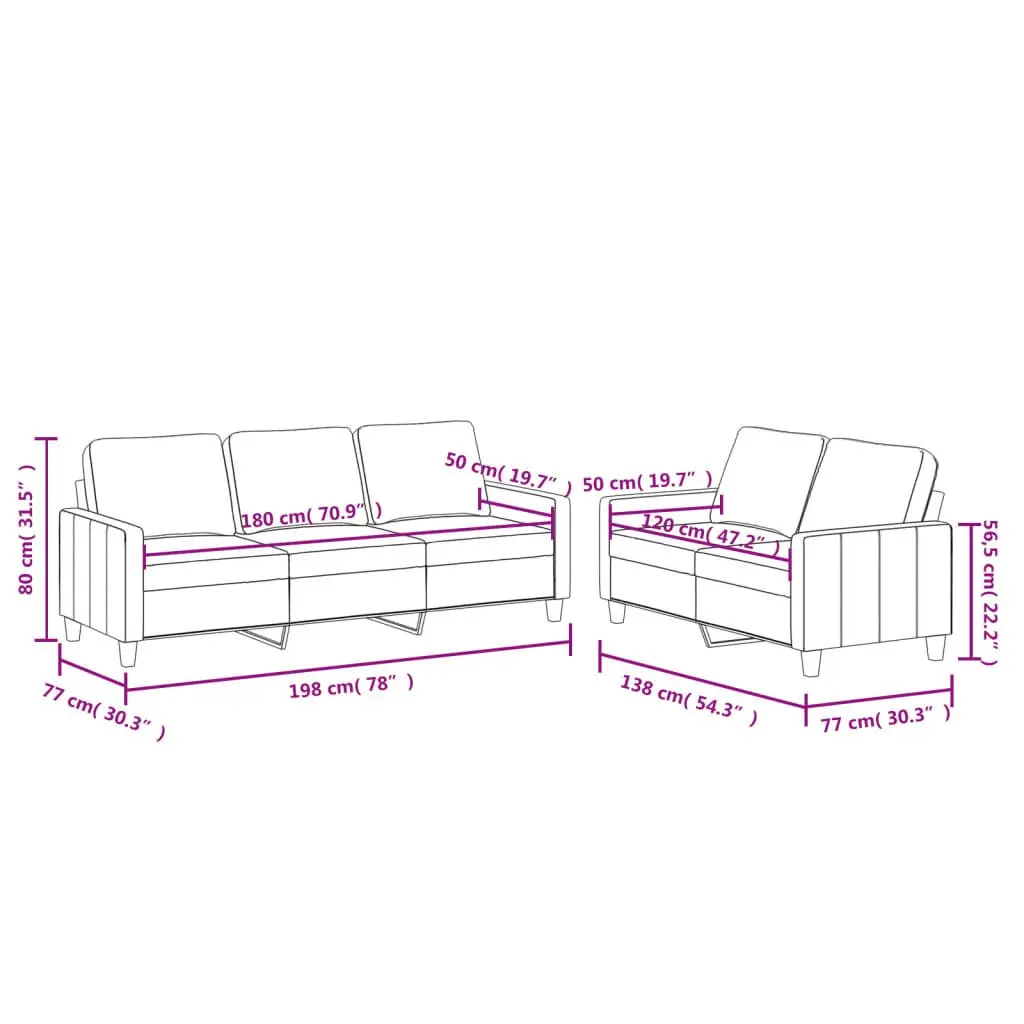 2 Piece Sofa Set Cream Faux Leather Living Room Furniture