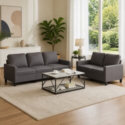 2 Piece Sofa Set in Grey Faux Leather for Your Living Room