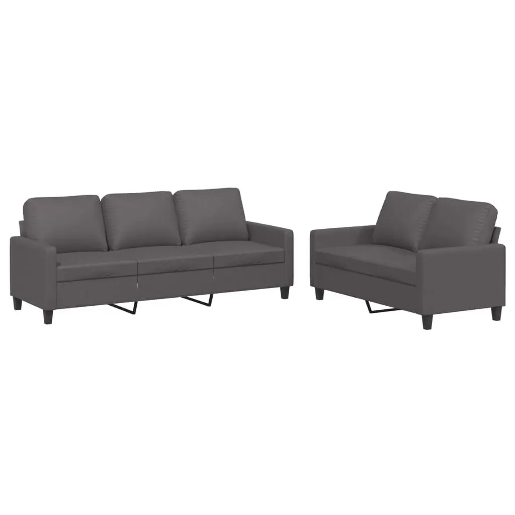 Sofa Set Grey Faux Leather 2 Piece Living Room Furniture