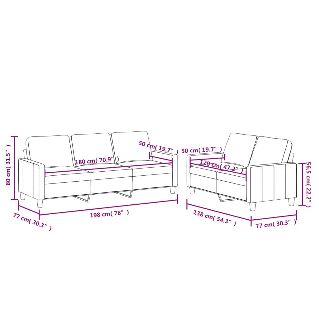 Sofa Set Grey Faux Leather 2 Piece Living Room Furniture