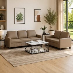 Warm Brown Faux Leather 2 Piece Sofa Set for Living Rooms