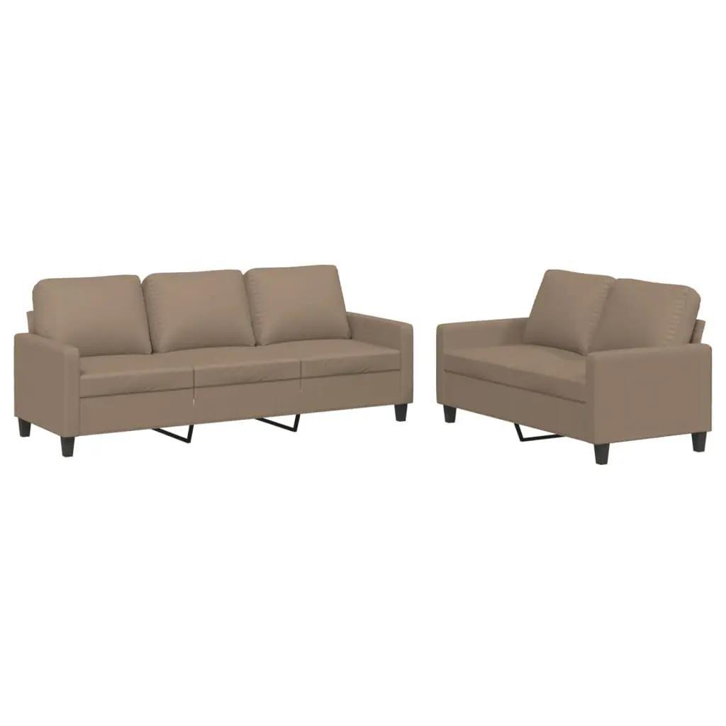 2 Piece Sofa Set Brown Faux Leather Contemporary Living Room Furniture