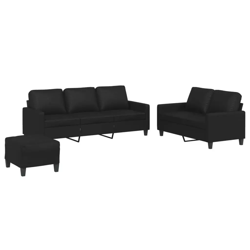 3 Piece Sofa Set Black Faux Leather Plywood and Metal