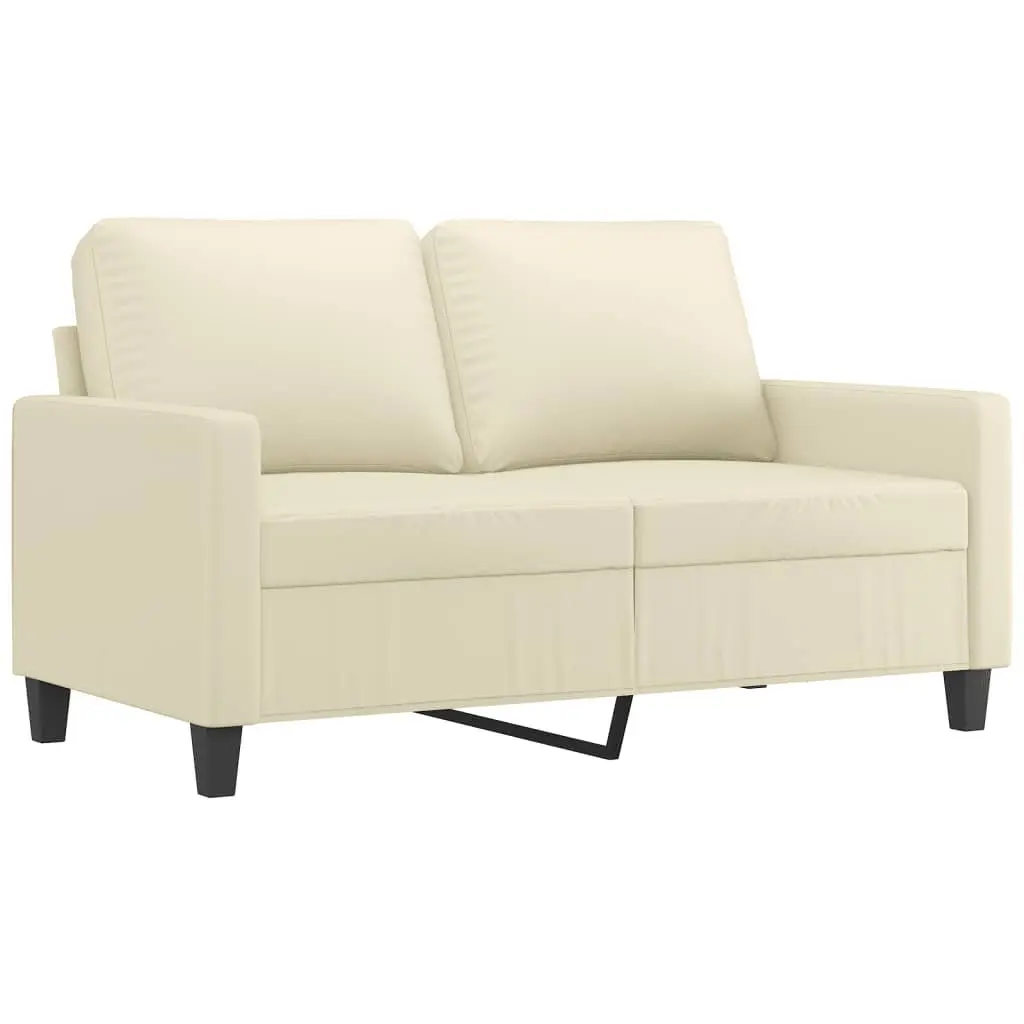 3 Piece Cream Faux Leather Sofa Set with Footstool Living Room Furniture