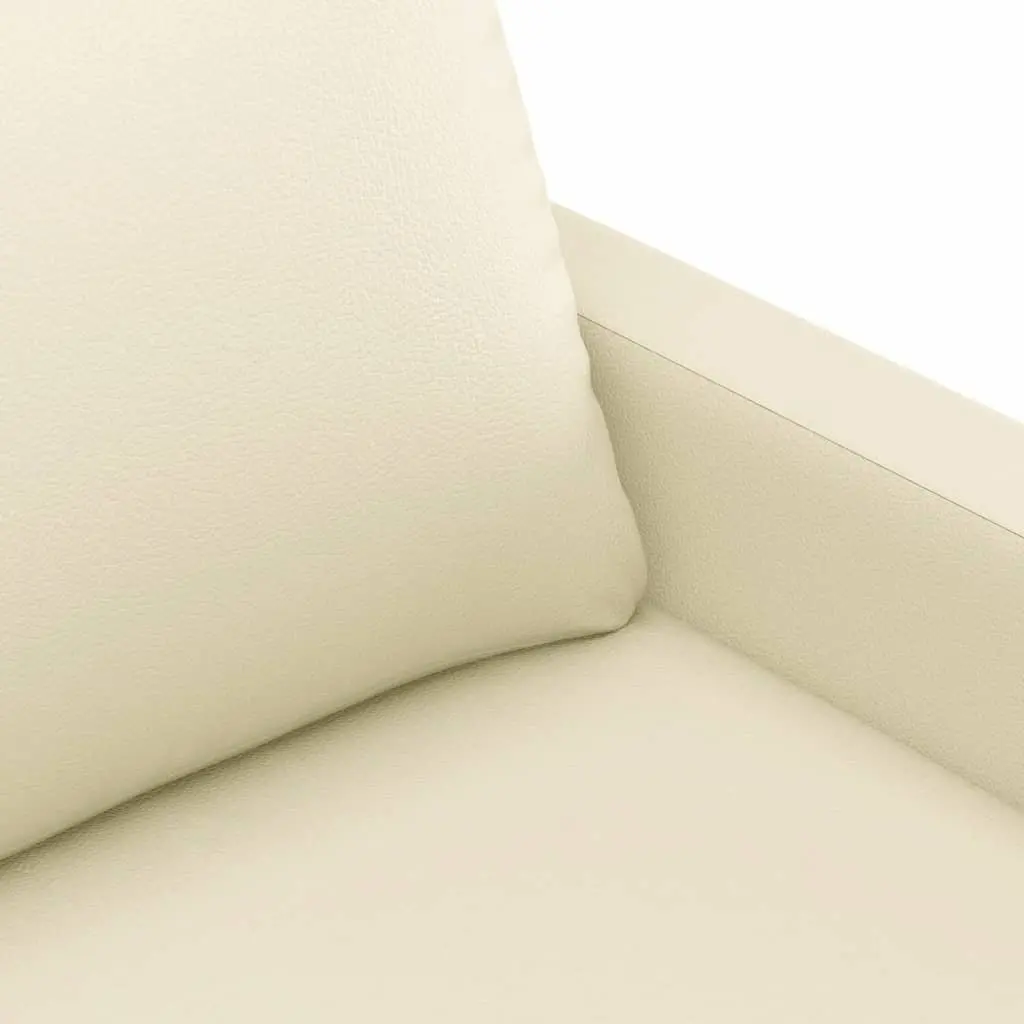 3 Piece Cream Faux Leather Sofa Set with Footstool Living Room Furniture