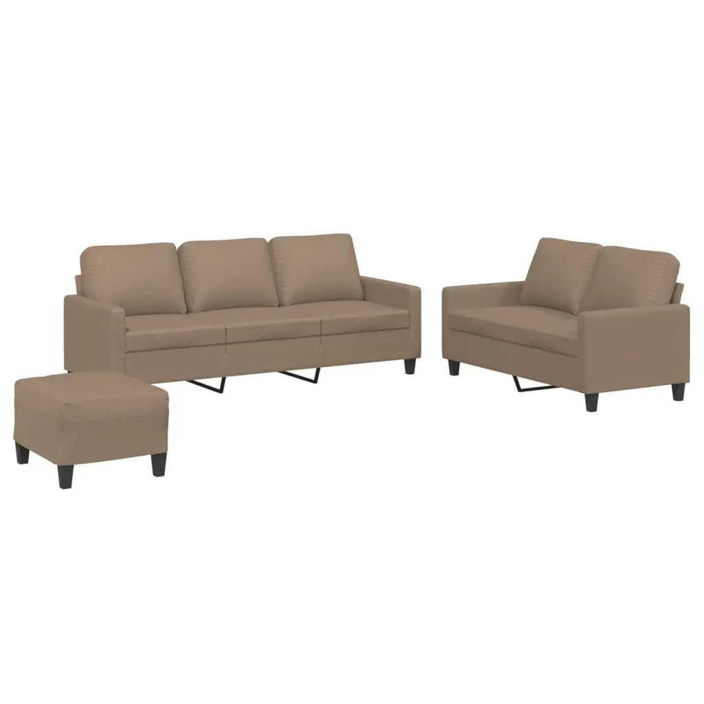 3 Piece Sofa Set Brown Faux Leather Compact Living Room