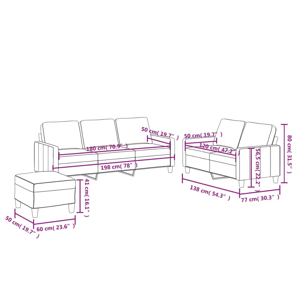 3 Piece Sofa Set Brown Faux Leather Compact Living Room