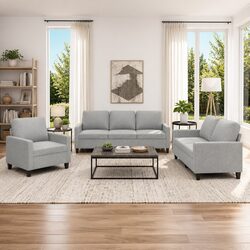 Grey Fabric 3 Piece Sofa Set for Cozy Living Rooms