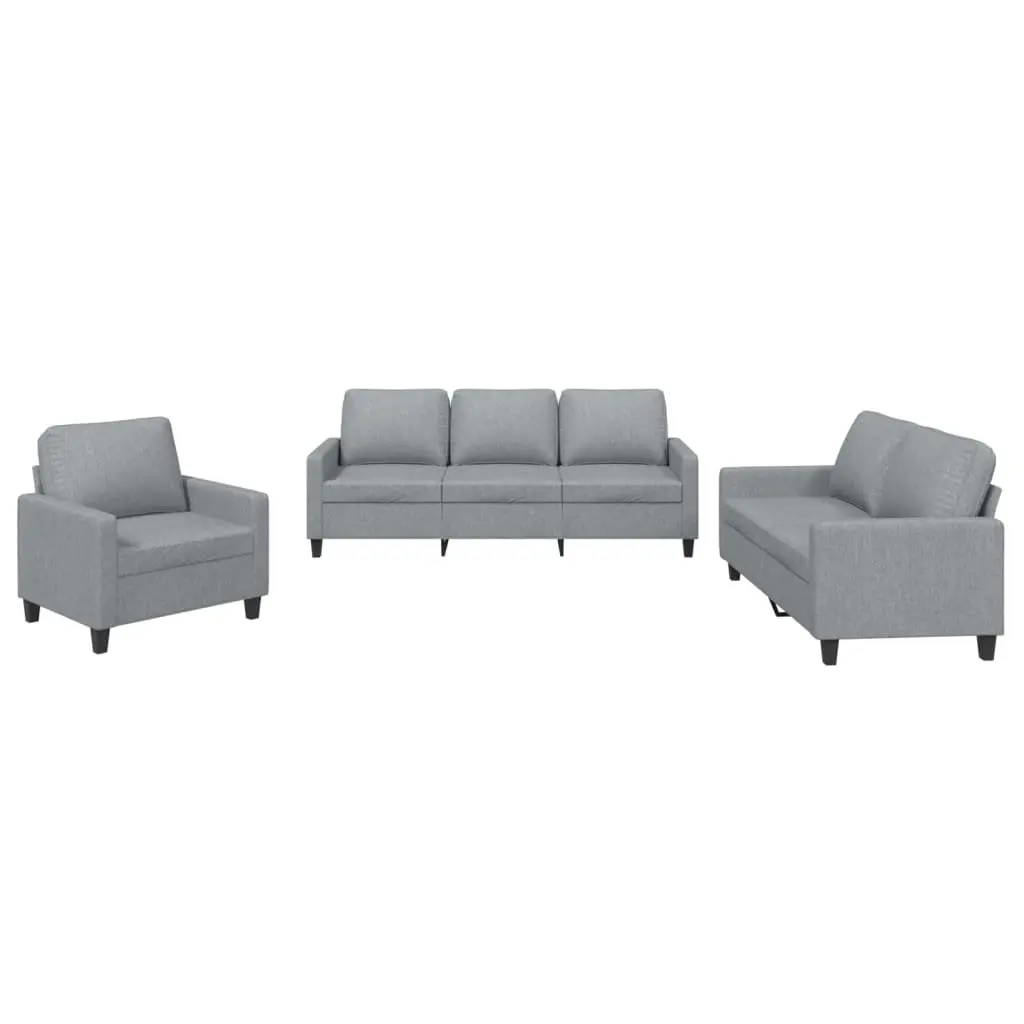 3 Piece Sofa Set Grey Fabric Modern Couch