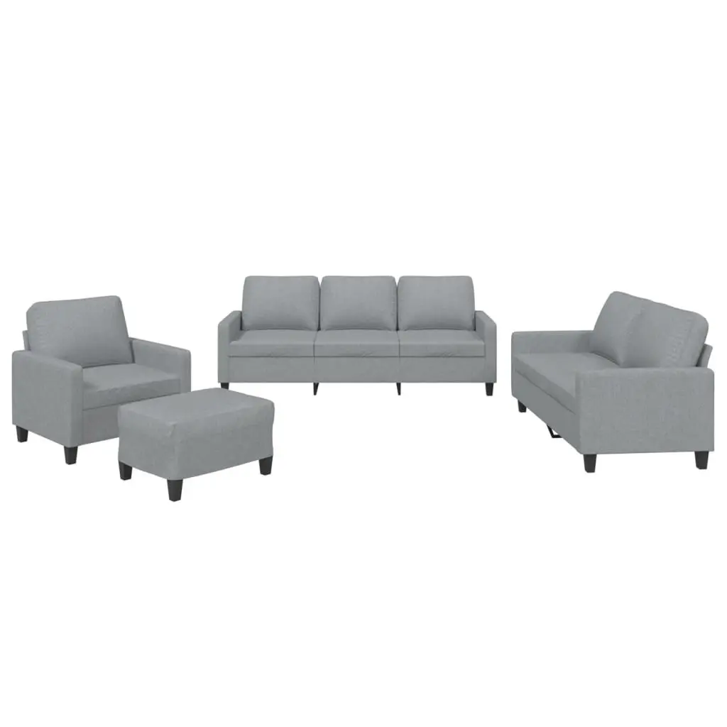 4 Piece Grey Fabric Sofa Set with Cushions Footstool Living Room Furniture