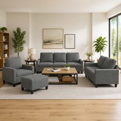 4 Piece Dark Grey Sofa Set with Footstool
