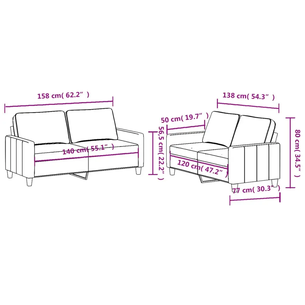 Sofa Set Grey Fabric 2 Piece Couch Lounge Suite