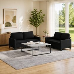Cozy 2 Piece Sofa Set with Black Fabric Cushions