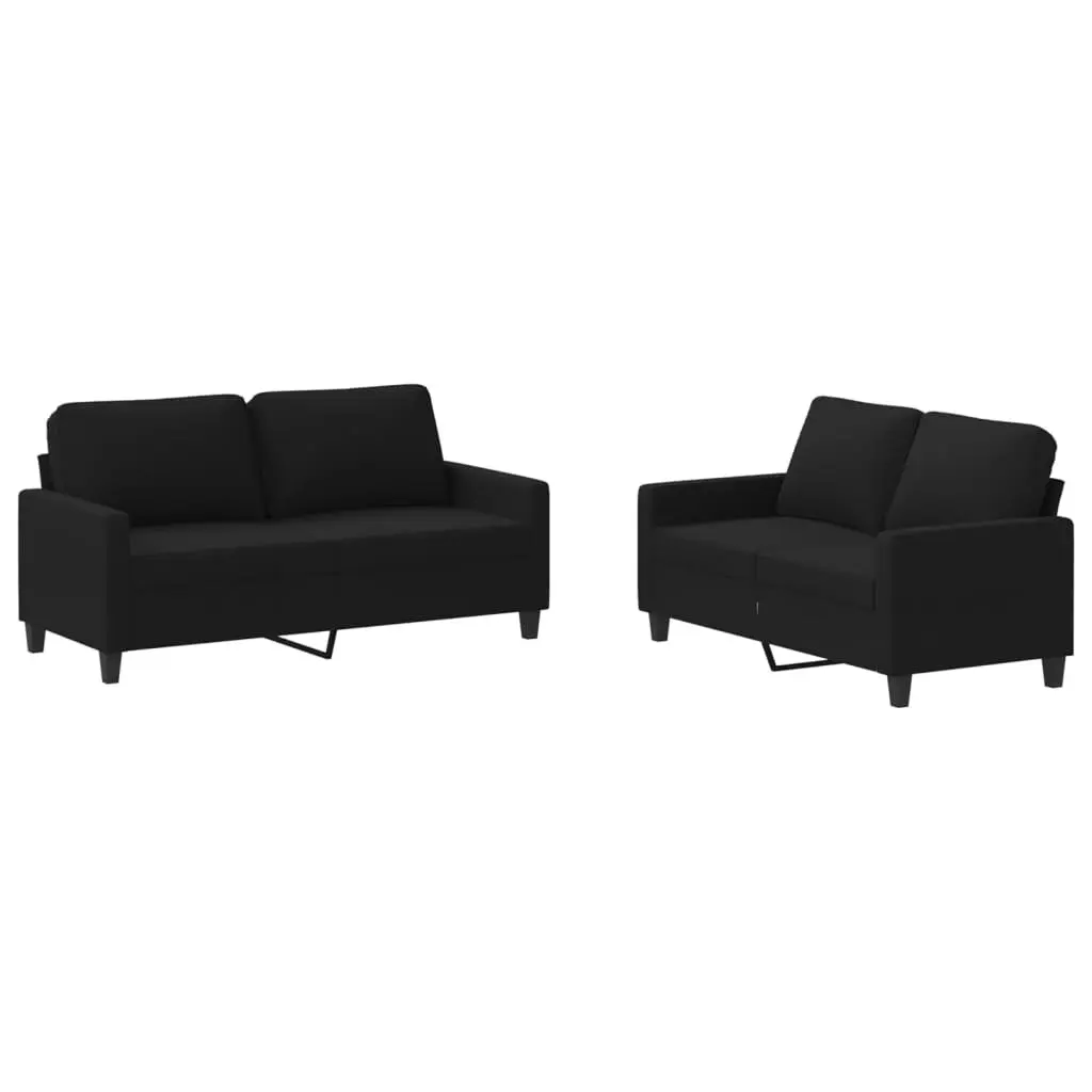 2 Piece Sofa Set Black Fabric Cushions