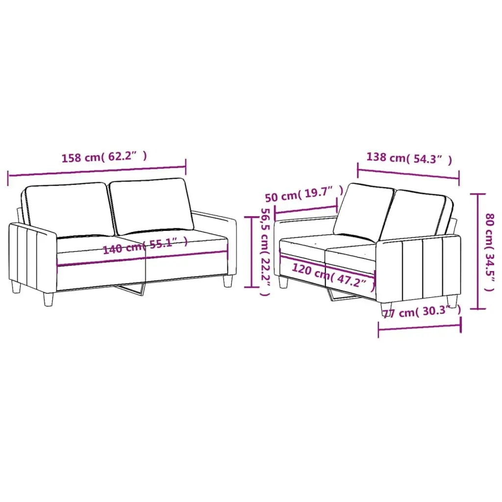2 Piece Sofa Set Black Fabric Cushions