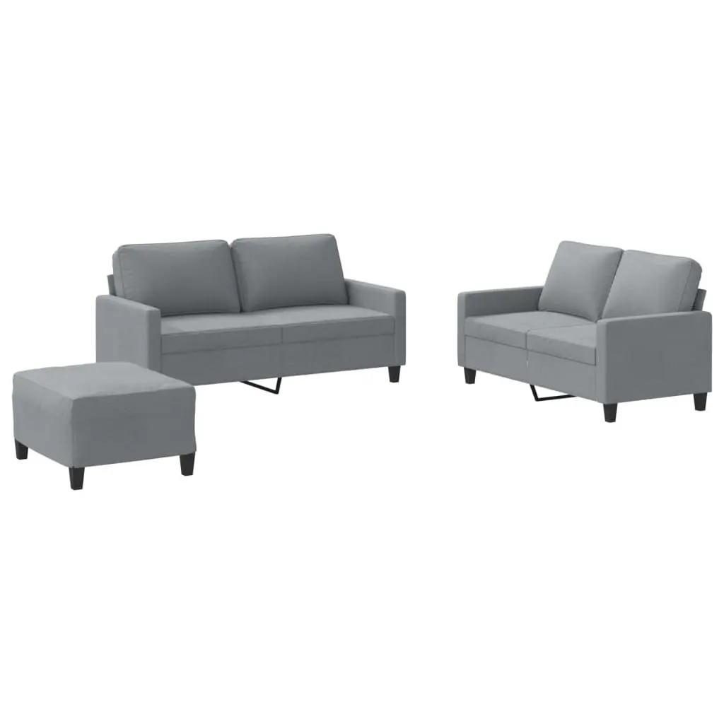 Sofa Set Grey Fabric 3 Piece Living Room Lounge Suite with Footstool