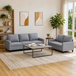 Cozy Grey Fabric Sofa Set 2 Piece Living Room Suite