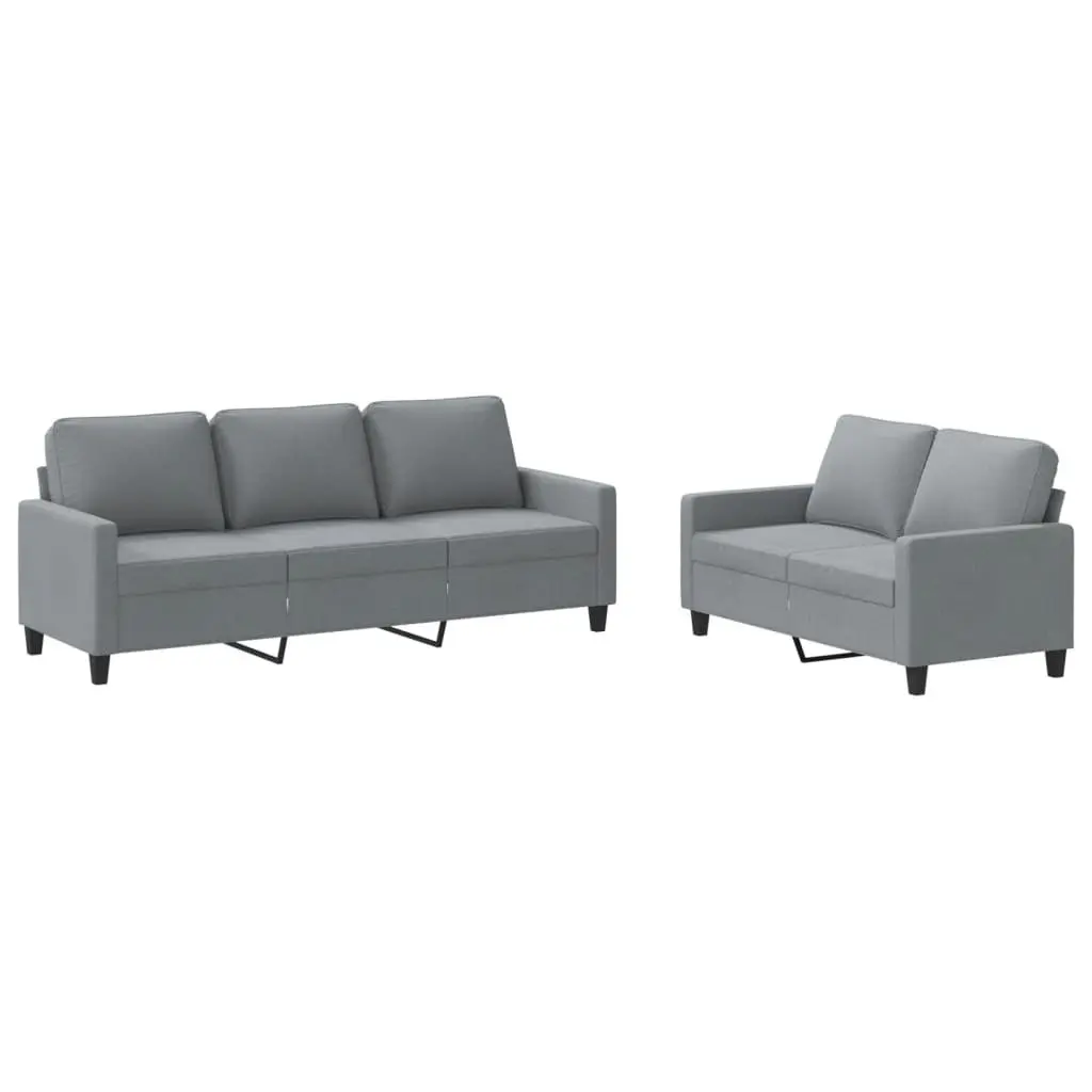 Sofa Set Grey Fabric 2 Piece Lounge Suite Durable Plywood Metal Frame