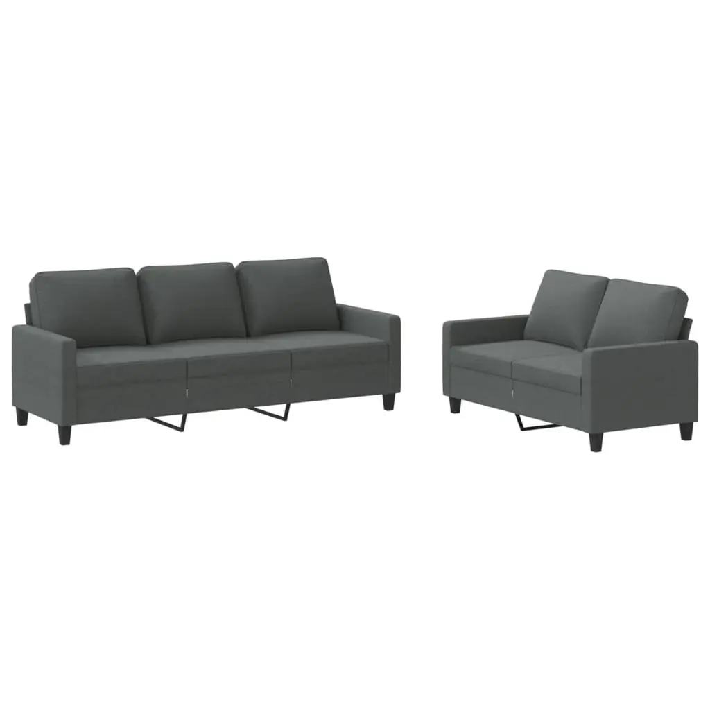 2 Piece Grey Fabric Sofa Set with Cushions Plywood and Metal Frame