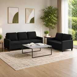 Cozy Two-Piece Black Fabric Sofa Set for Living Areas
