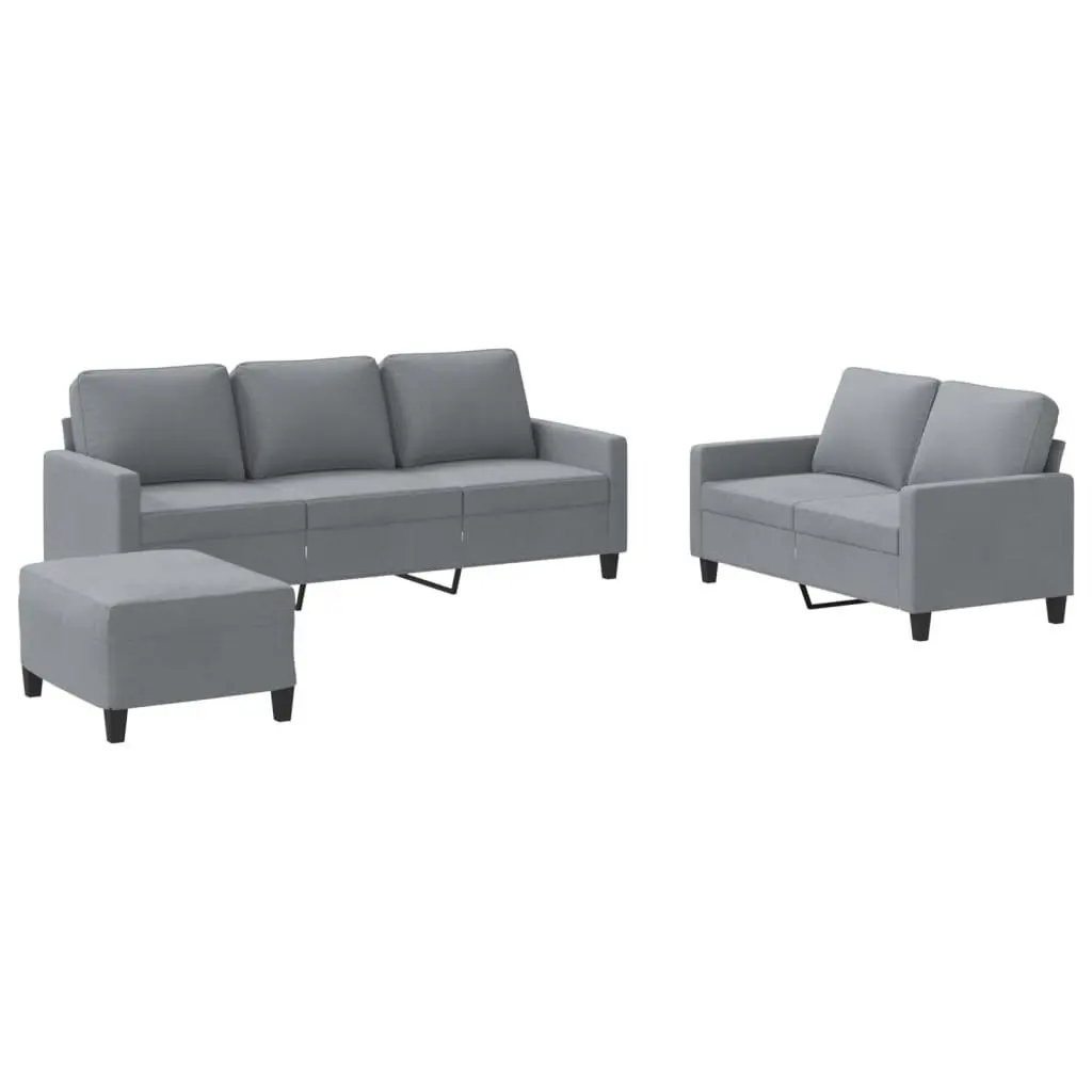 3 Piece Sofa Set with Footstool Grey Fabric Lounge Suite Comfortable Seating