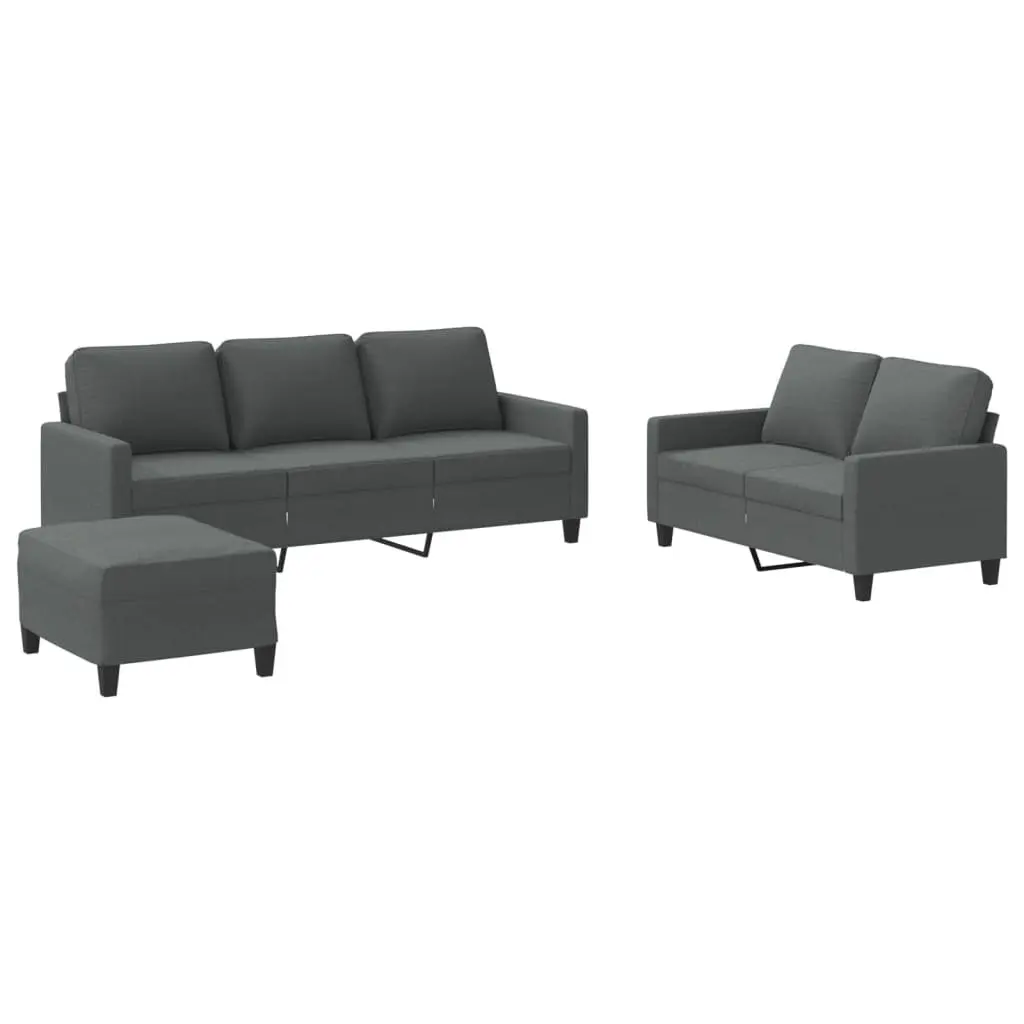 3 Piece Sofa Set Grey Fabric Lounge Suite Living Room Furniture