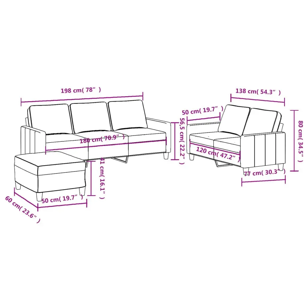 3 Piece Sofa Set Grey Fabric Lounge Suite Living Room Furniture
