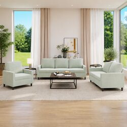 Grey Velvet 3 Piece Sofa Set with Comfortable Padded Seats