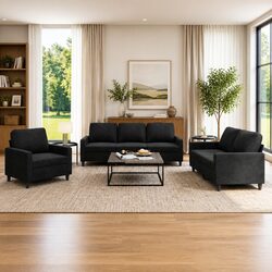 Cozy 3 Piece Black Velvet Sofa Set for Your Living Room