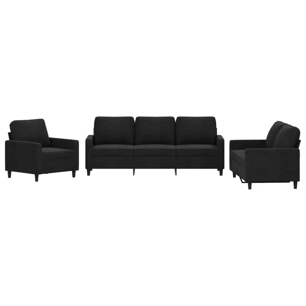 3 Piece Sofa Set Black Velvet Lounge Suite Furniture